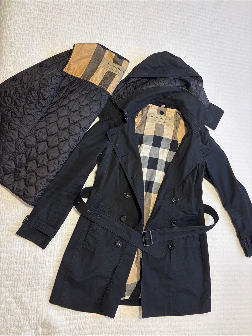 Burberry Reymoore Hooded Trench Coat-black. Size 8 - Picture 2 of 10